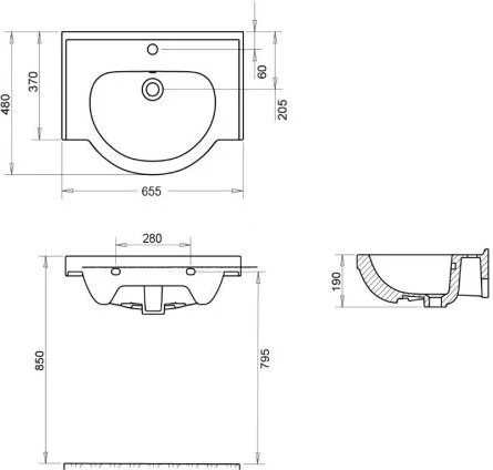 RJ Iris-L RJFU047-0165WHSET(RJFU047-0165WH + RZJ201) Габаритные размеры