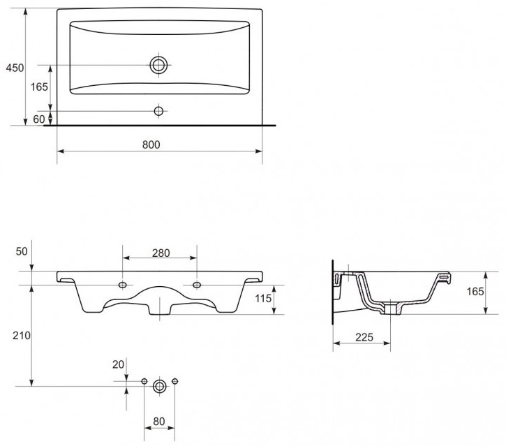 RJ Forma-ХО RJFU013-0180WHSET(RJFU013-0180WH+K32-004-BOX) Габаритні розміри