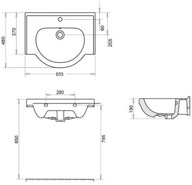 RJ Iris-ХО RJFU034-0165WHSET(RJFU034-0165WH + RZJ201) Габаритні розміри