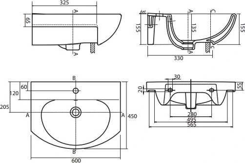 RJ Toft-ХО RJFU027-4160WHSET(RJFU027-4160WH + L81960000) Габаритні розміри