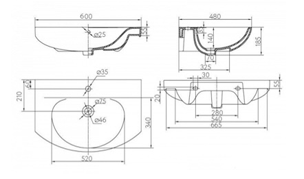 RJ Toft-L RJFU026-4160WHSET(RJFU026-4160WH + L81960000) Габаритні розміри