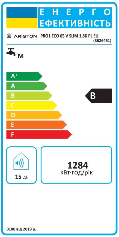 Ariston PRO1 ECO 65 V SLIM 1,8K PL EU (3626461) Енергетичне маркування