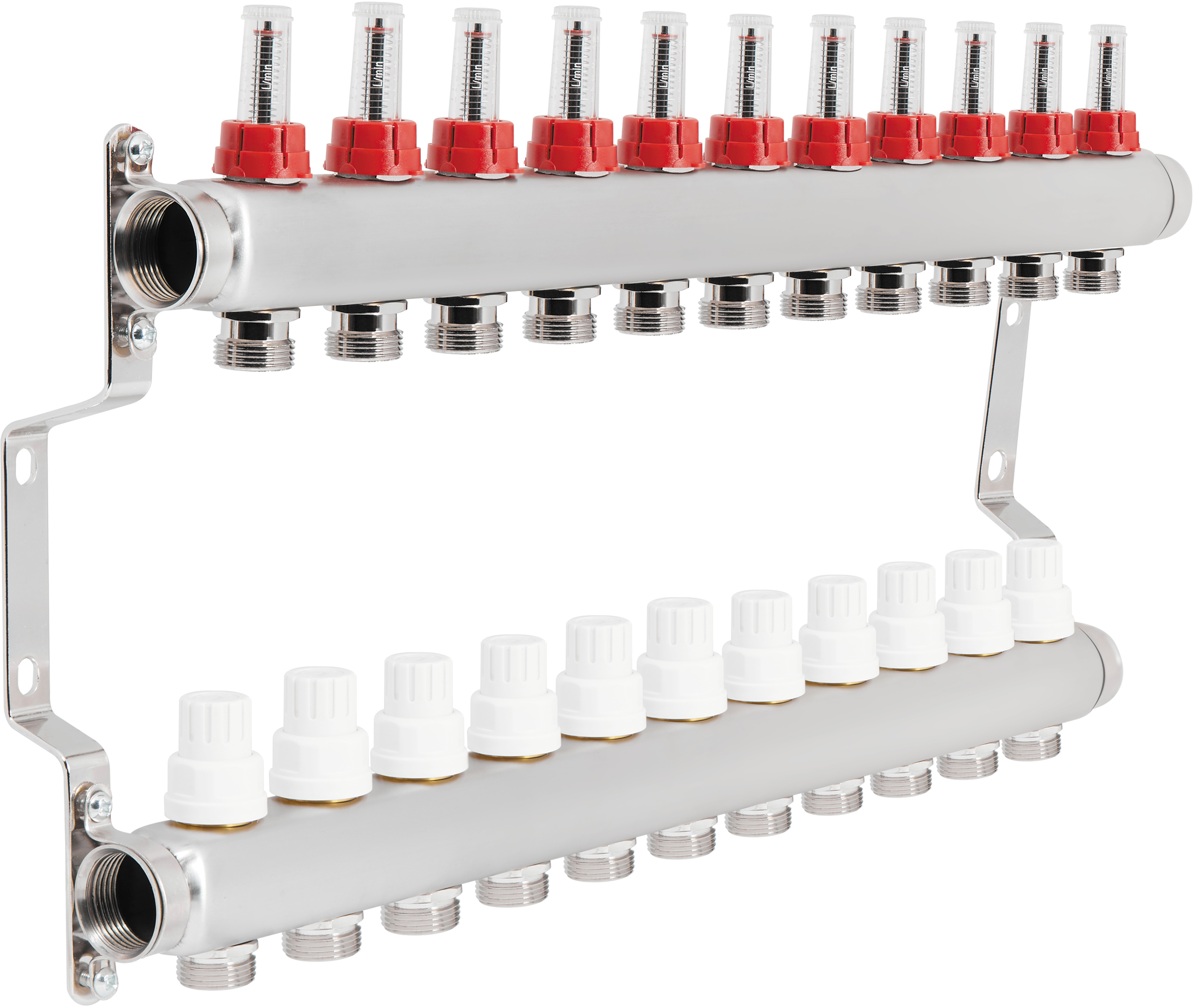 Коллектор из нержавеющей стали, термостатическими клапанами и расходомерами SD Plus 1"х11 (SD00411)