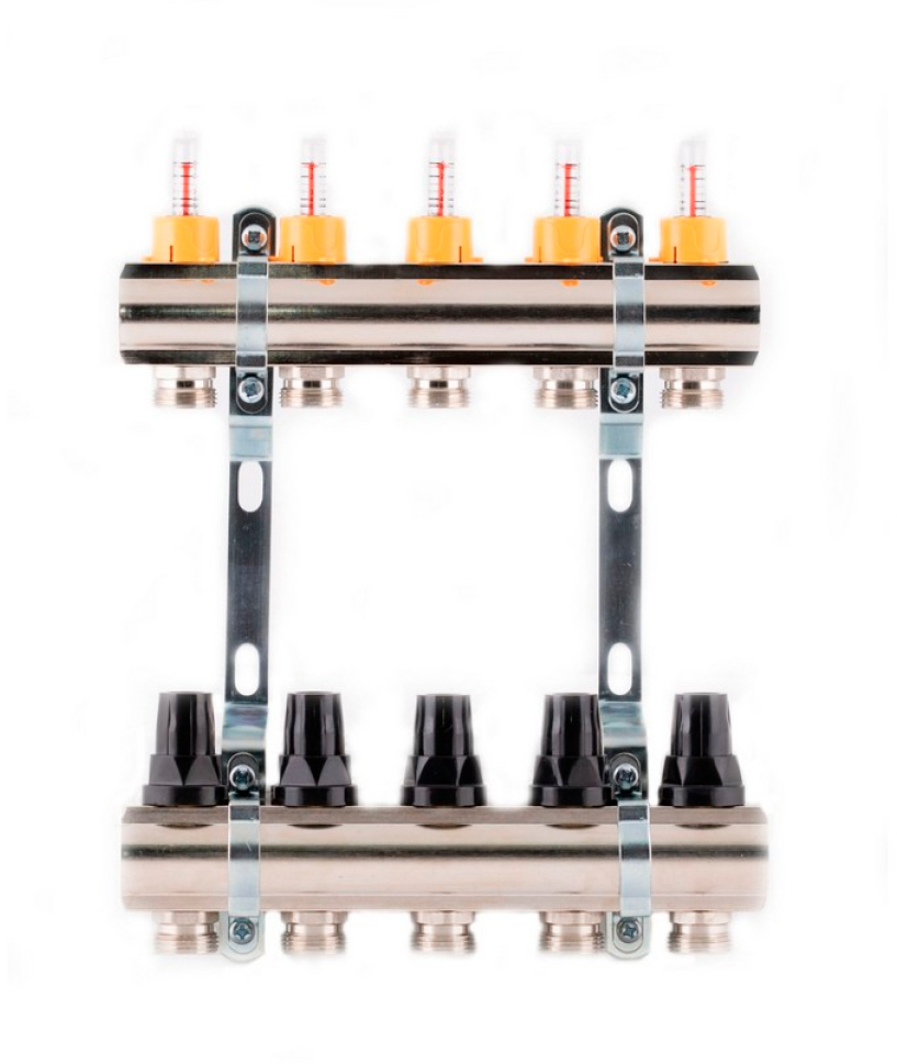 Коллектор из нержавеющей стали, термостатическими клапанами и расходомерами SD Forte 1"х4 (SF001W4)