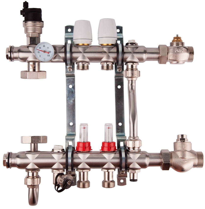 Колекторна група для теплої підлоги з нержавіючої сталі SD Forte 1"х3/4"х4 (SFE0014)