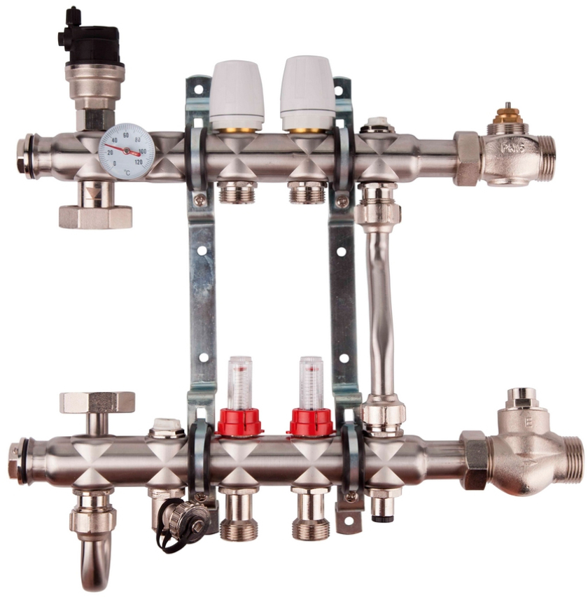 Колекторна група для теплої підлоги з нержавіючої сталі SD Forte 1"х3/4"х5 (SFE0015)