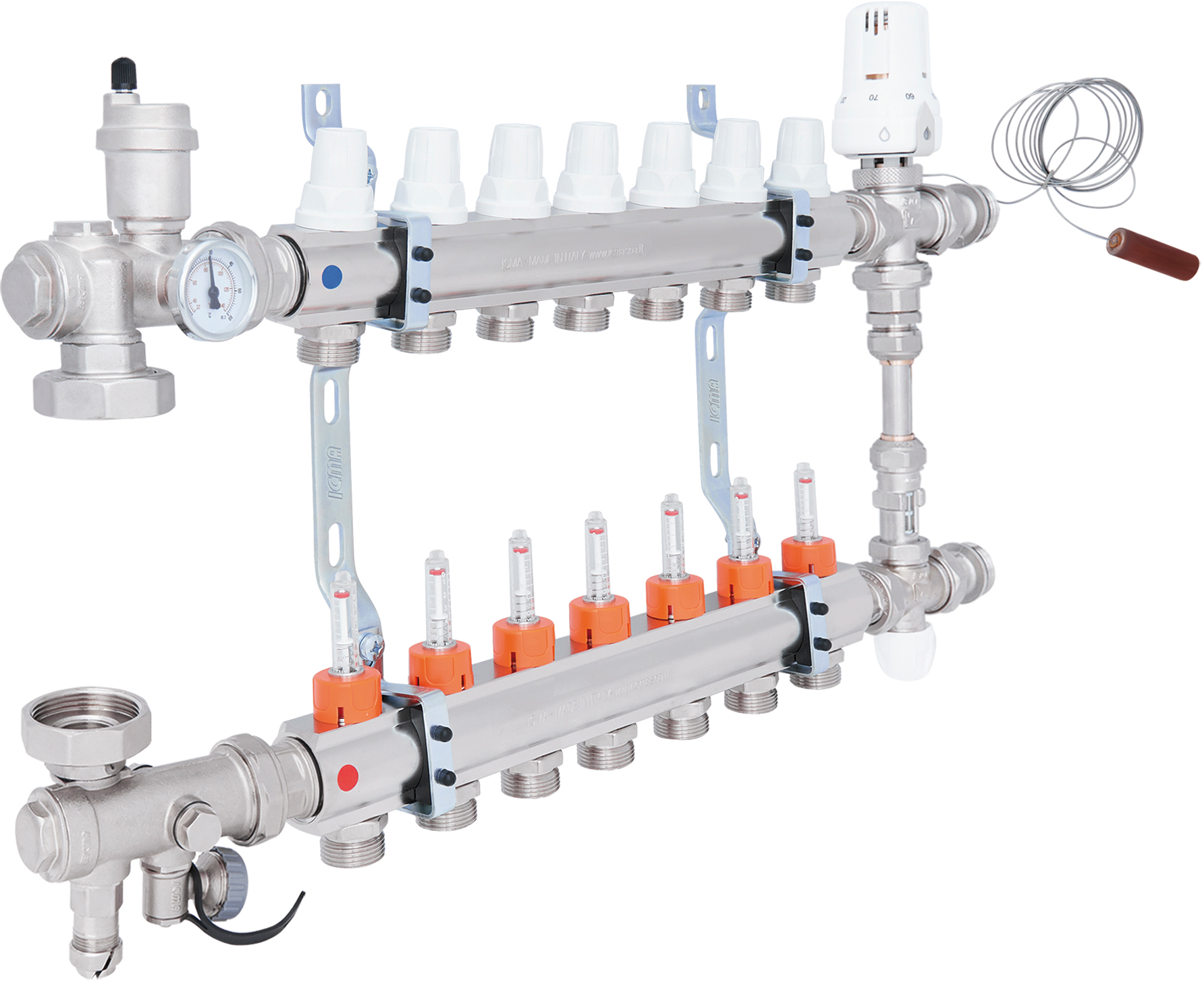 Колекторна група для теплої підлоги з нержавіючої сталі та  витратомірами Icma №К0111 1"х7 (A1K013APR06)