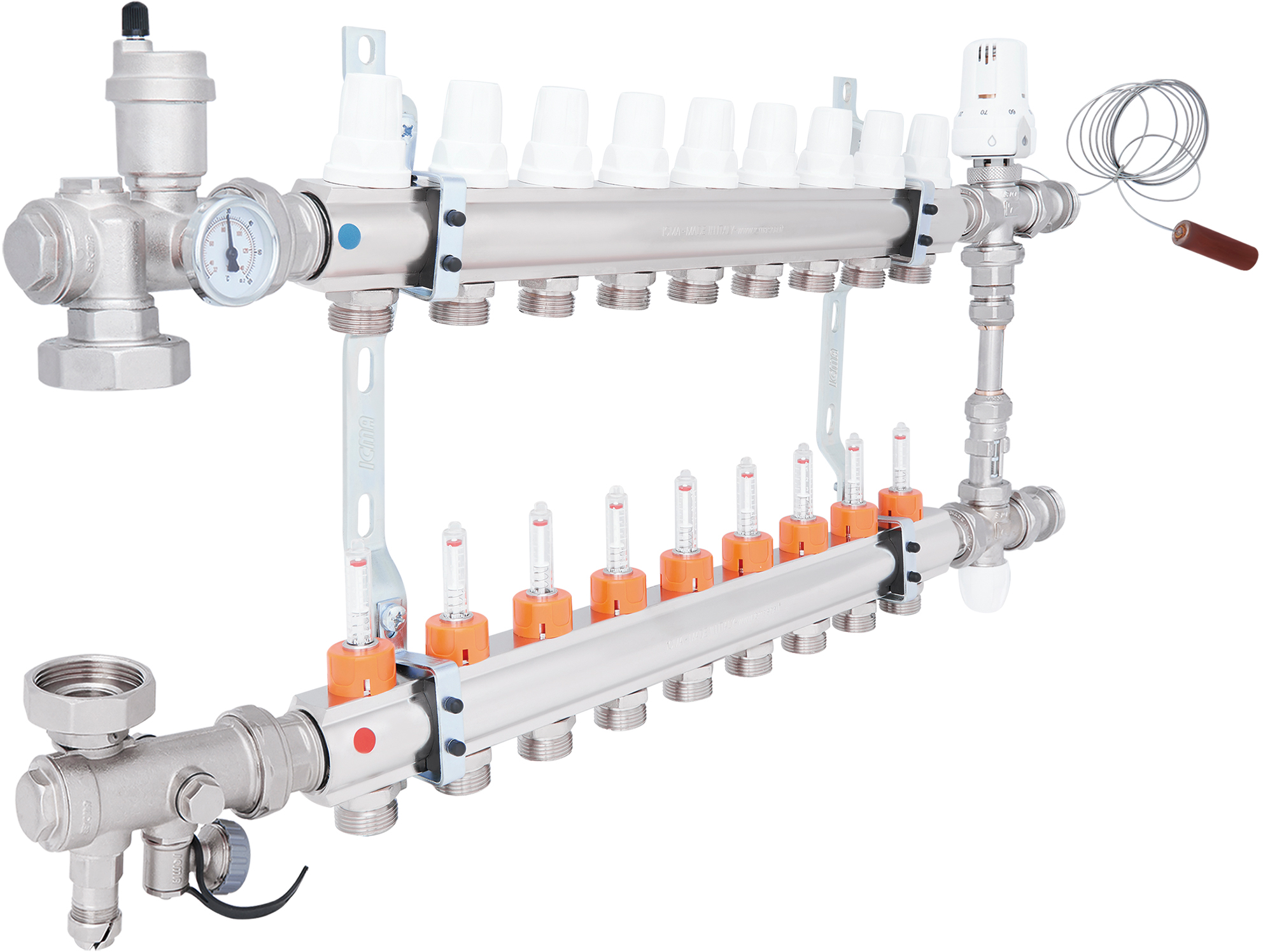 Коллекторная группа для теплого пола из нержавеющей стали и расходомерами Icma №К0111 1"х9 (A1K013APS06)