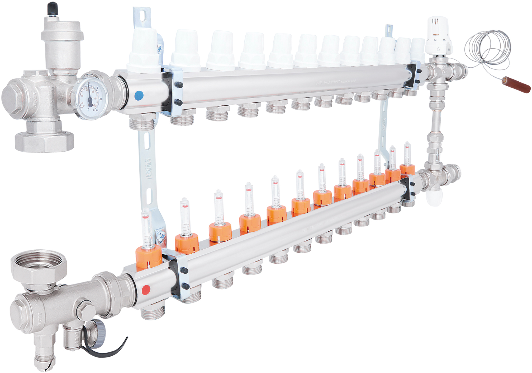 Колекторна група для теплої підлоги з нержавіючої сталі та  витратомірами Icma №К0111 1"х12 (A1K013APU06)