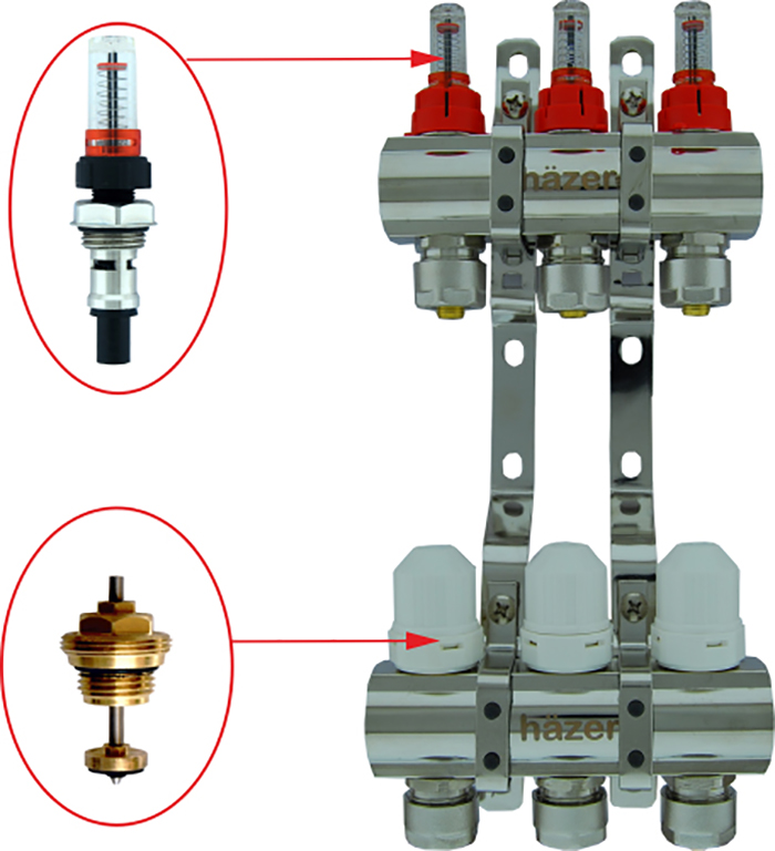 Колектор з витратомірами Hazer 1"х3 HKB-202/03