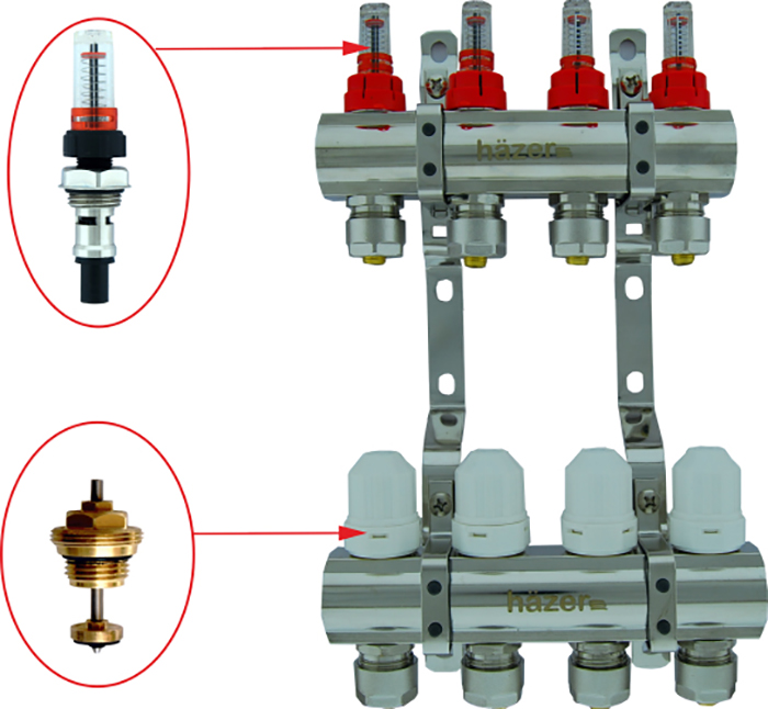 Колектор з витратомірами Hazer 1"х4 HKB-202/04