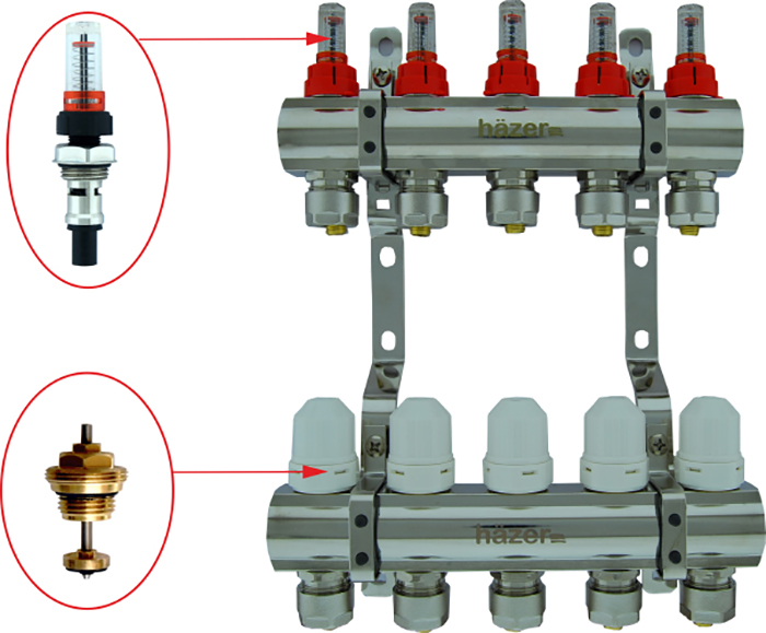 Колектор з витратомірами Hazer 1"х5 HKB-202/05