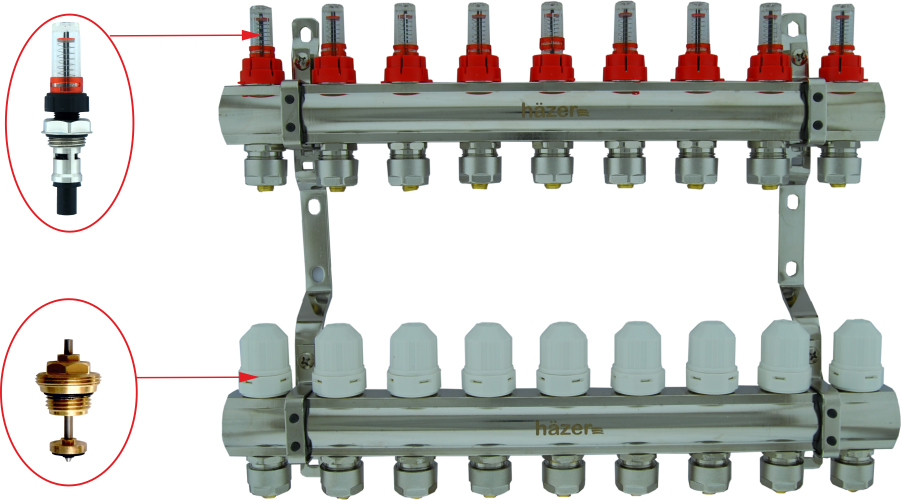 Колектор з витратомірами Hazer 1"х9 HKB-202/09