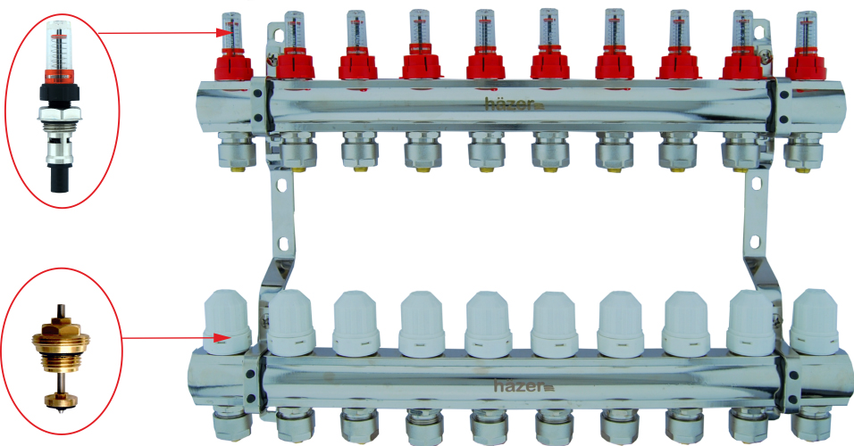 Колектор з витратомірами Hazer 1"х10 HKB-202/10