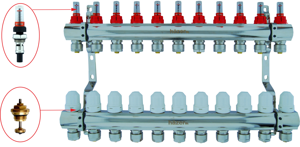 Колектор з витратомірами Hazer 1"х11 HKB-202/11