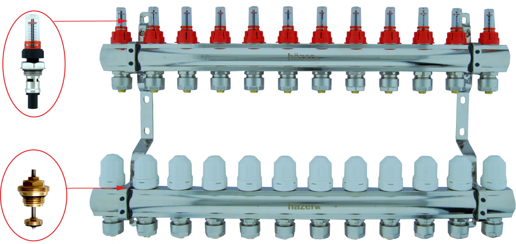Колектор з витратомірами Hazer 1"х12 HKB-202/12