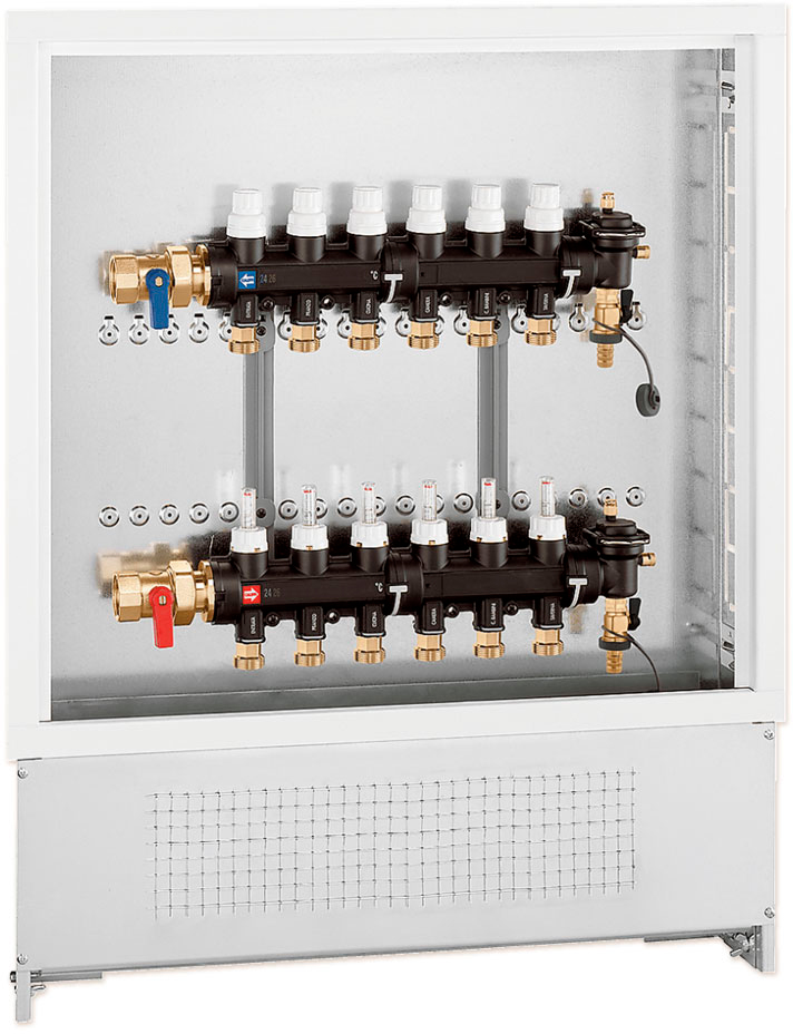 Коллектор из технополимера в шкафу Caleffi Ø1"x3х3/4" 6 bar (6706C1)