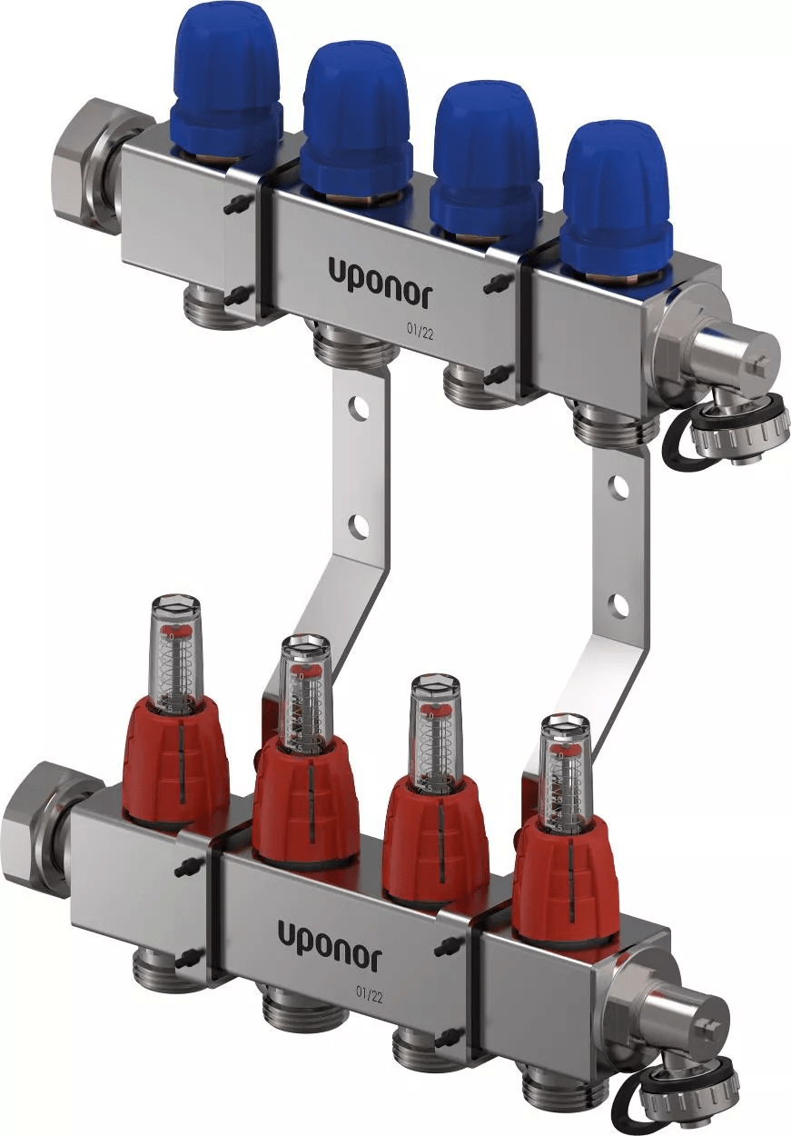 Коллектор из нержавеющей стали квадратного профиля с расходомерами из нержавеющей стали Uponor Vario C FM Ø1x4х3/4" (1133472)