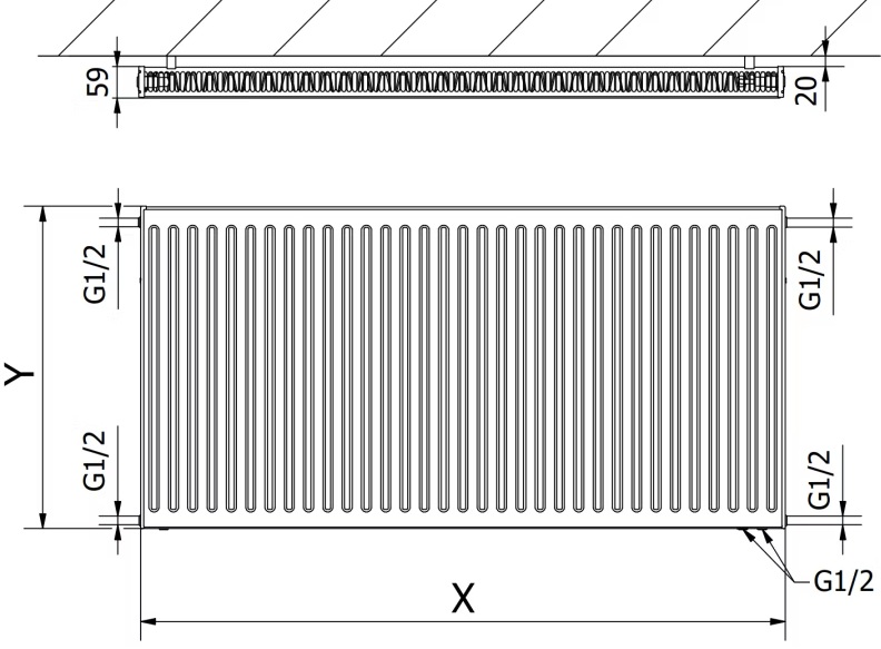 Krafter VC11 500x900 нижнее подключение Габаритные размеры