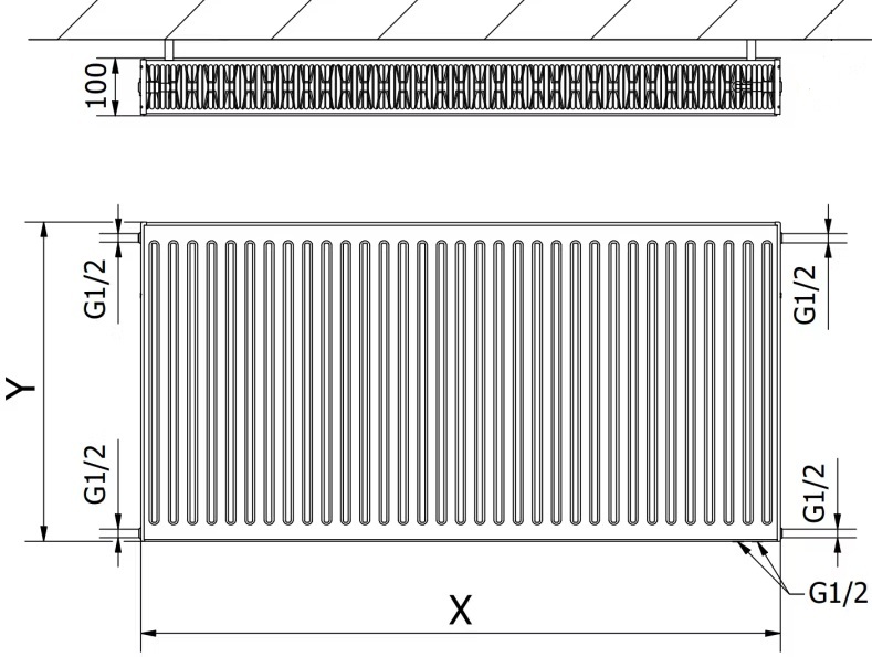 Krafter VC22 300x600 нижнее подключение Габаритные размеры