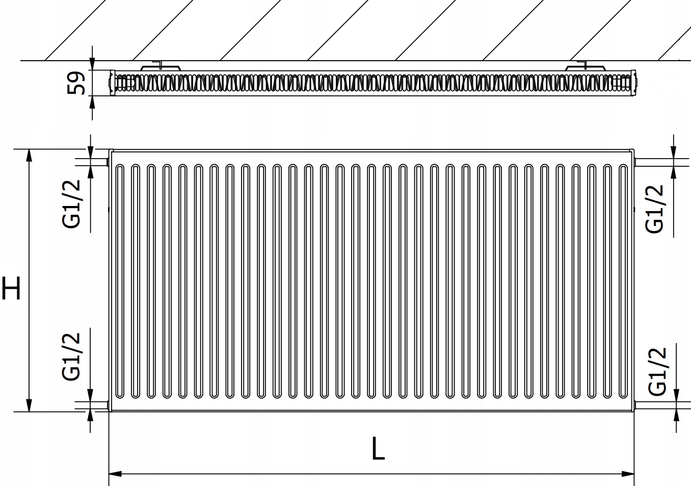 Krafter S11 500x1600 бокове підключення Габаритні розміри