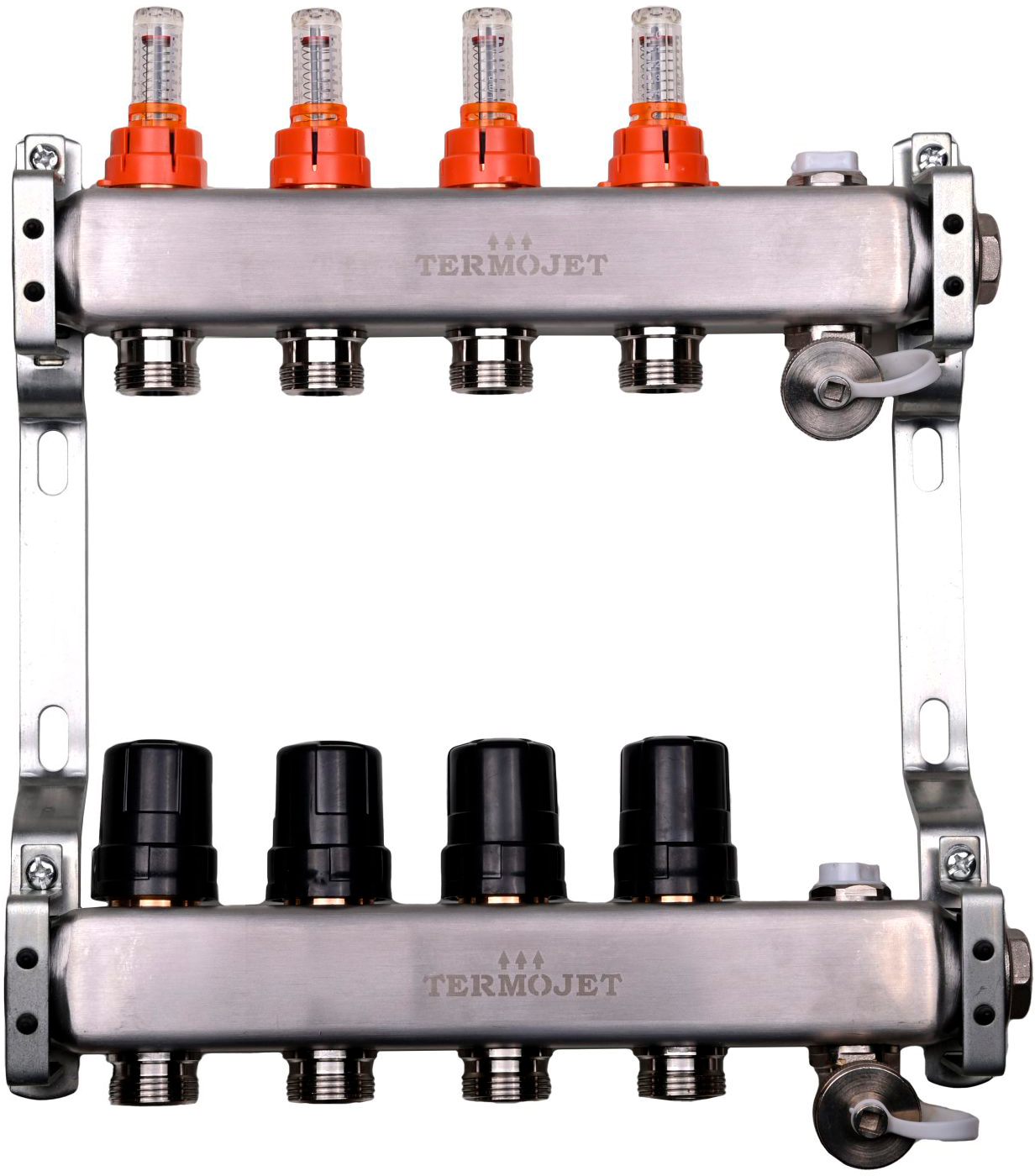 Колектор з  витратомірами з нержавіючої сталі Termojet 4в TJ-W-04