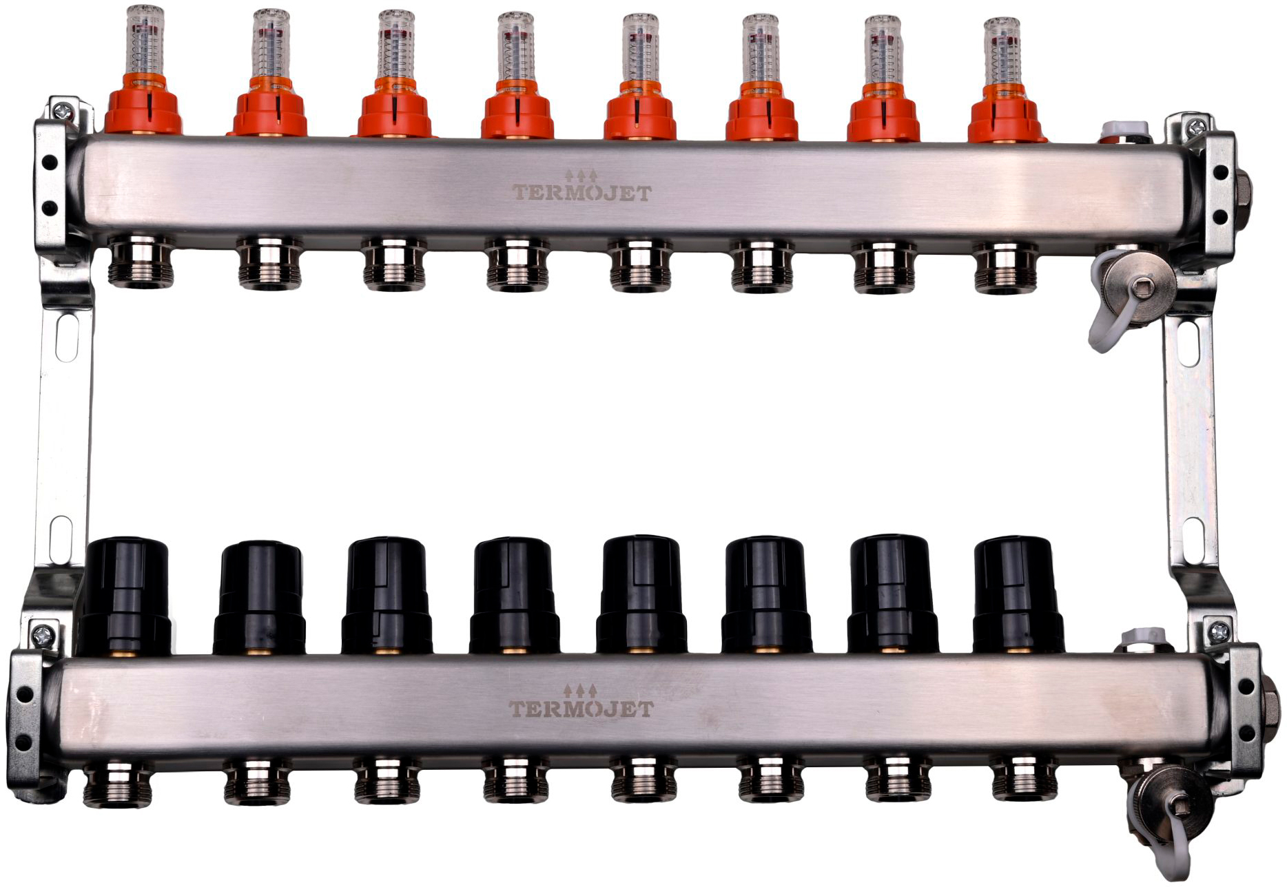Колектор з  витратомірами з нержавіючої сталі Termojet 8в TJ-W-08