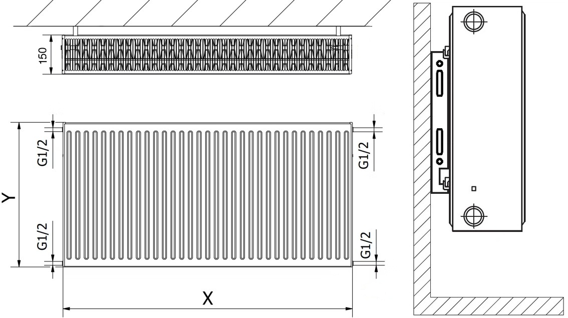 Krafter S33 500x600 боковое подключение Габаритные размеры