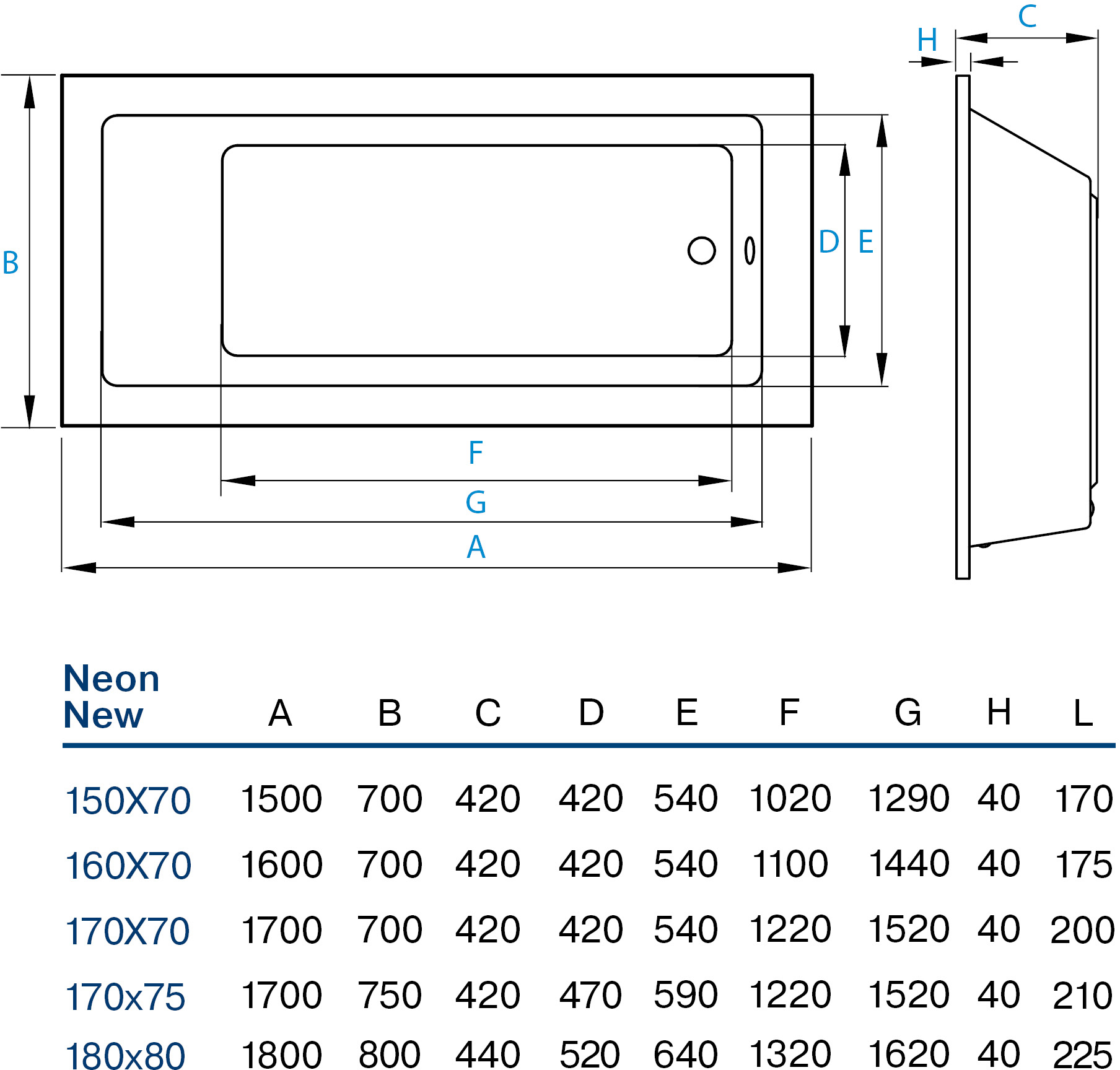 Koller Pool Neon new 150х70 (NEONNEW150X70) Габаритні розміри