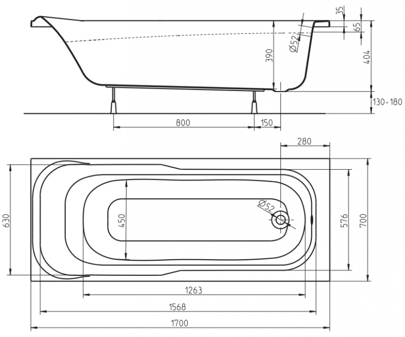 Kolo Sensa 170x70 (XWP357000N) Габаритні розміри