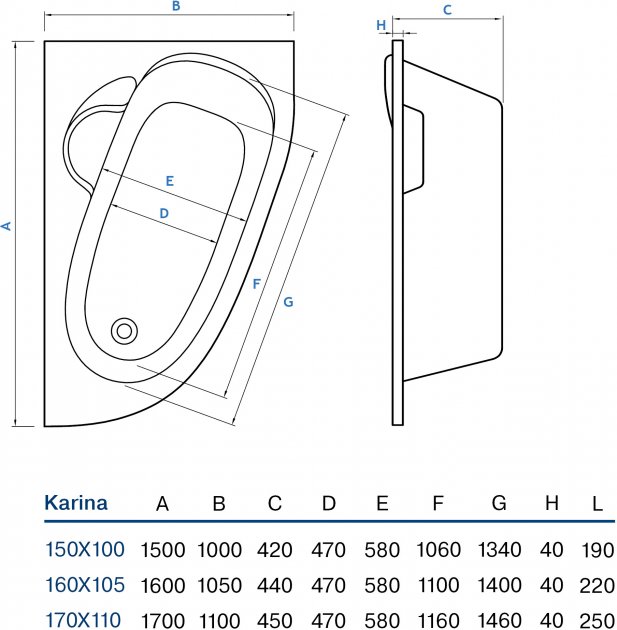 Koller Pool Karina 150х100 R (KARINA150X100R) Габаритные размеры