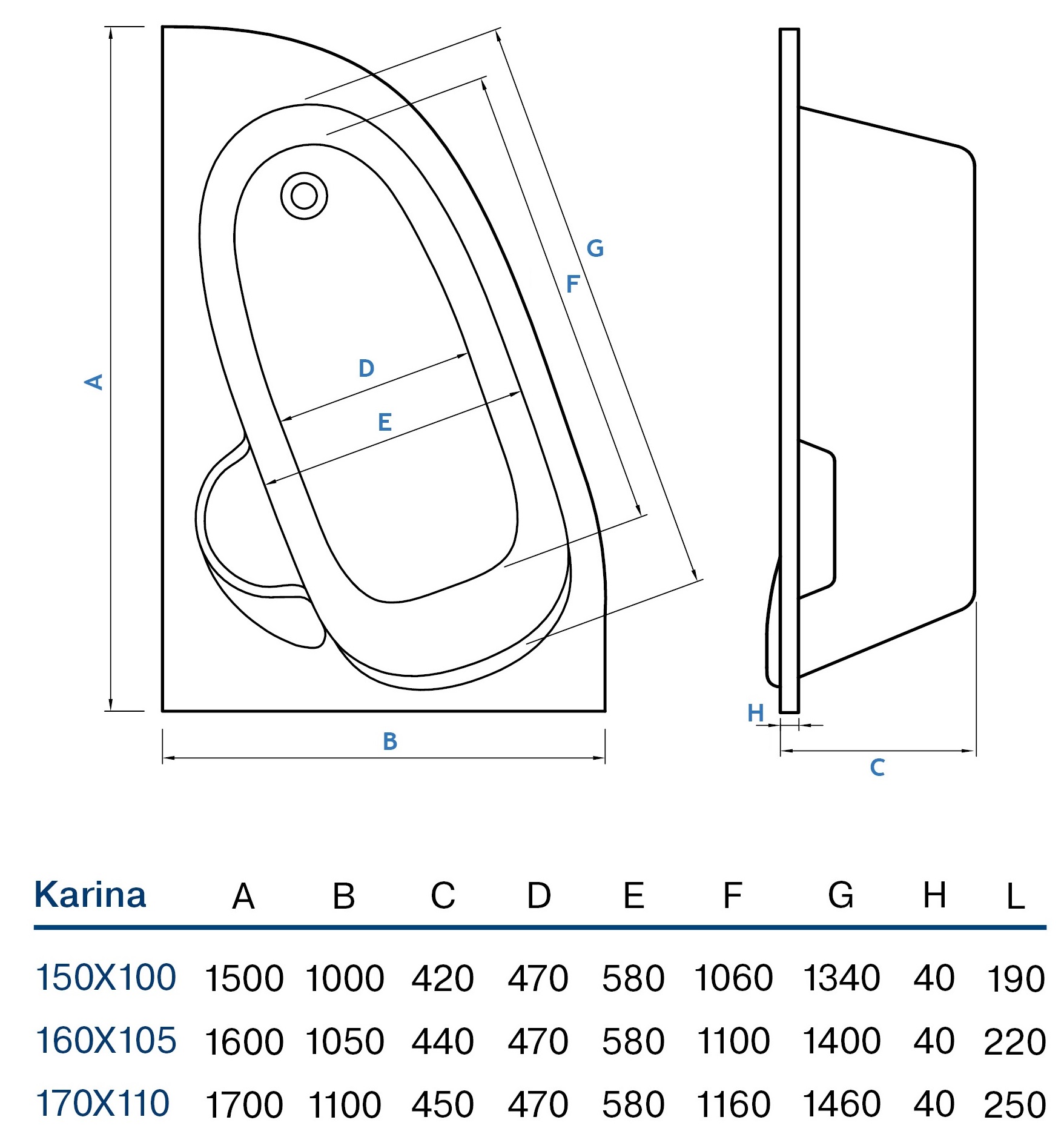 Koller Pool Karina 160х105 L (KARINA160X105L) Габаритні розміри