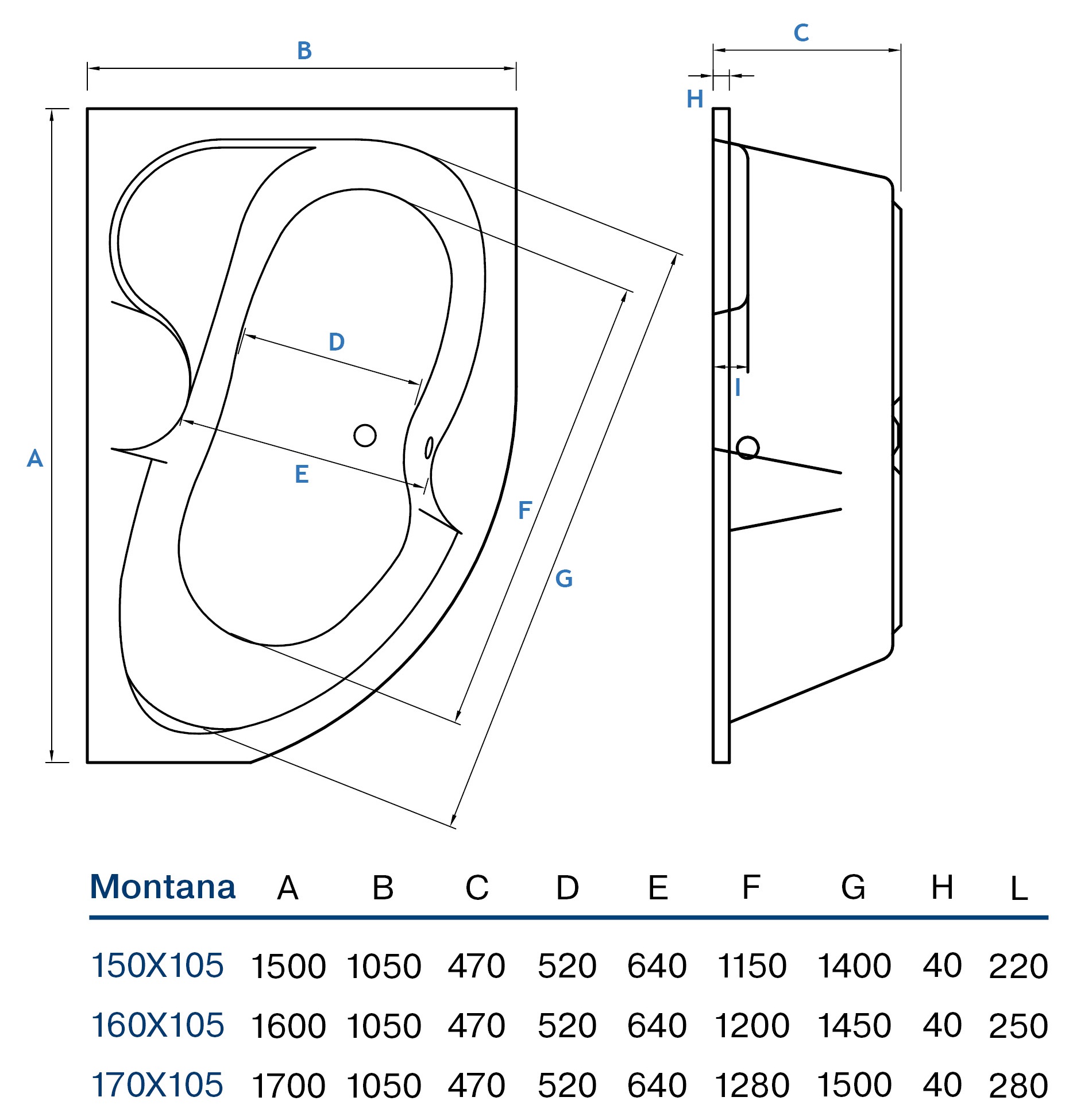 Koller Pool Montana 150х105 R (MONTANA150X105R) Габаритные размеры