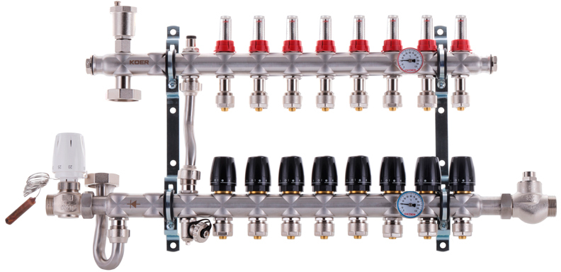 Коллектор со встроенным смесительным узлом KOER KR.S1011-8 1"х8 SUS304 EK (KR2931)