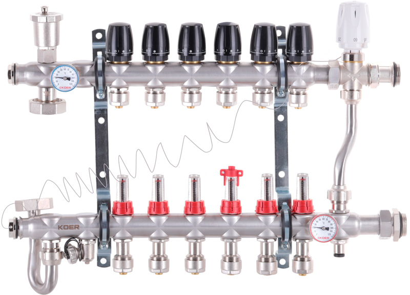 Коллектор со встроенным смесительным узлом KOER KR.S1013-6 1"х6 SUS304 EK (KR2949)