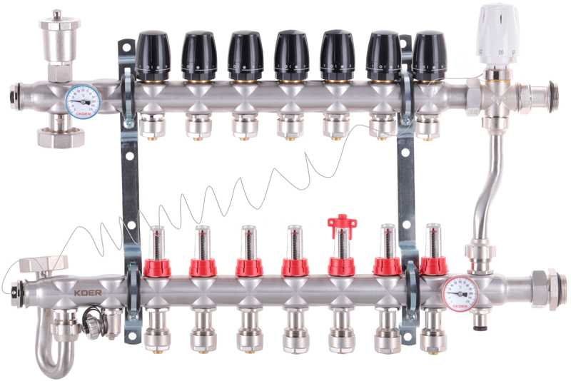 Коллектор со встроенным смесительным узлом KOER KR.S1013-7 1"х7 SUS304 EK (KR2950)