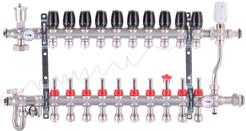 Коллектор со встроенным смесительным узлом KOER KR.S1013-10 1"х10 SUS304 EK (KR2953)