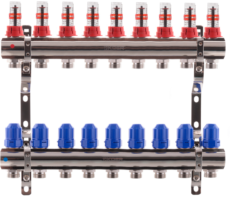 Колекторний блок з витратомірами KOER KR.1110-09 1”x9 ways (KR2646)