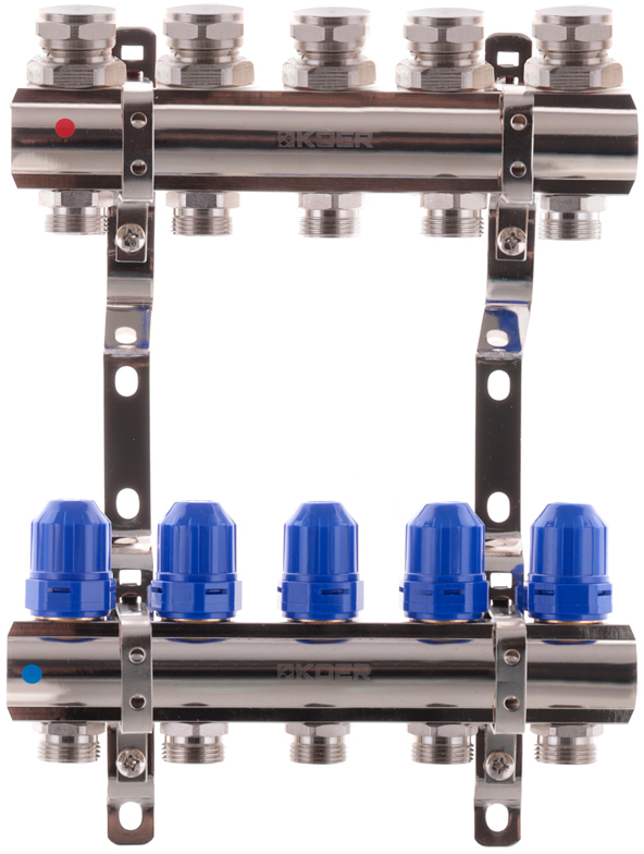 Коллекторный блок с термостатическими клапанами KOER KR.1100-05 1”x5 ways (KR2631)