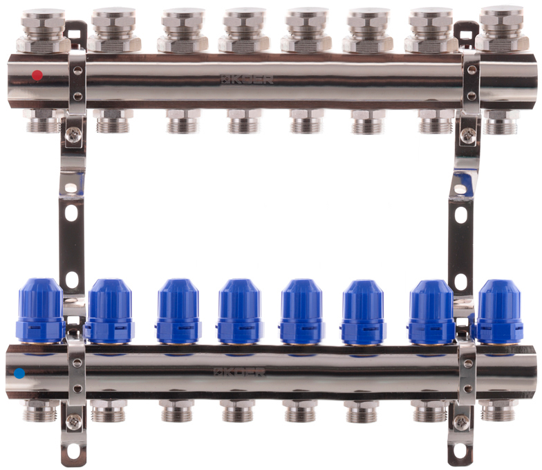 Коллекторный блок с термостатическими клапанами KOER KR.1100-08 1”x8 ways (KR2634)