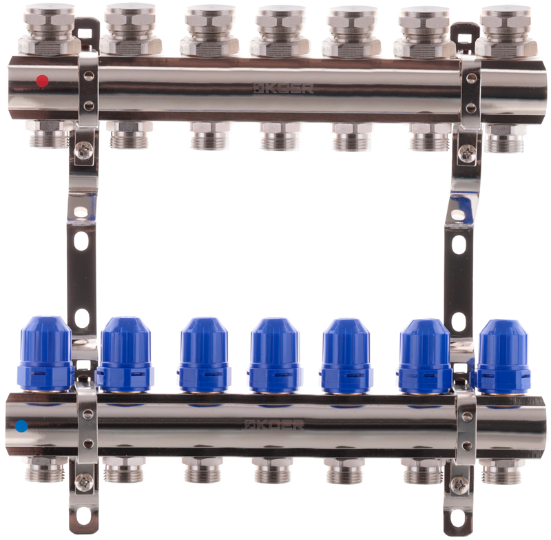 Коллекторный блок с термостатическими клапанами KOER KR.1100-07 1”x7 ways (KR2633)