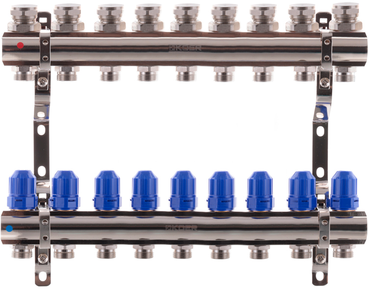 Коллекторный блок с термостатическими клапанами KOER KR.1100-09 1”x9 ways (KR2635)