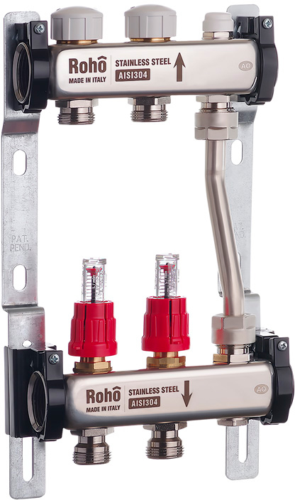 Колектор з витратомірами і термостатичними клапанами з байпасом Roho R814-02 - 1"х 2в (RO0045)
