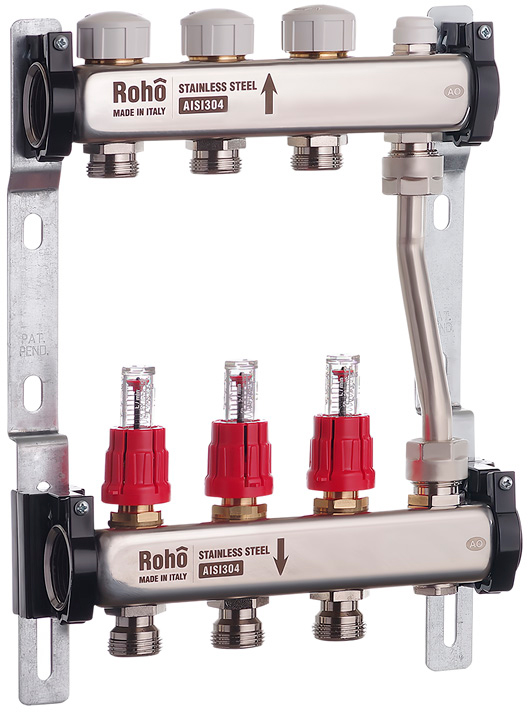 Колектор з витратомірами і термостатичними клапанами з байпасом Roho R814-03 - 1"х 3в (RO0046)