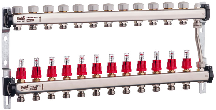 Колектор з витратомірами і термостатичними клапанами з байпасом Roho R814-12 - 1"х 12в (RO0055)