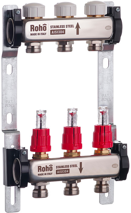 Колектор із витратомірами та термостатичними клапанами Roho R804-03 - 1"х 3в (RO0035)
