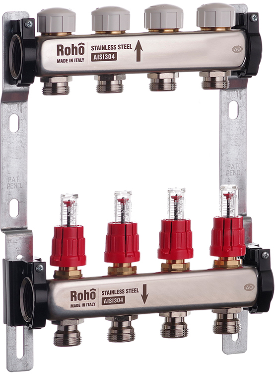 Колектор із витратомірами та термостатичними клапанами Roho R804-04 - 1"х 4в (RO0036)