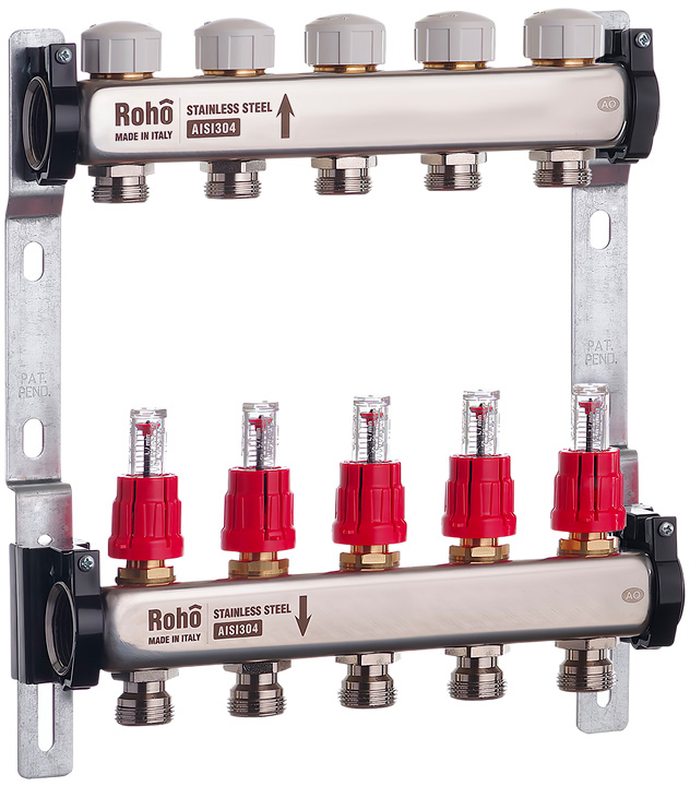 Колектор із витратомірами та термостатичними клапанами Roho R804-05 - 1"х 5в (RO0037)