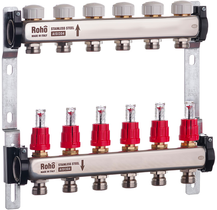 Колектор із витратомірами та термостатичними клапанами Roho R804-06 - 1"х 6в (RO0038)
