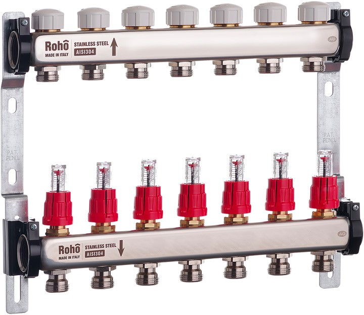 Колектор із витратомірами та термостатичними клапанами Roho R804-07 - 1"х 7в (RO0039)